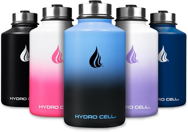 HYDRO CELL Stainless Steel Insulated Water Bottle with Straw - For Cold & Hot Drinks - Metal Vacuum Flask with Screw Cap and Modern Leakproof Sport Thermos for Adults (Blue/Black 64oz) - Image 1